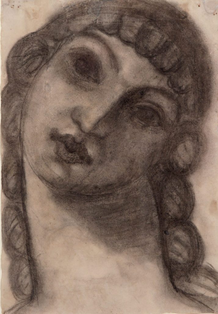 Dibuix de la cara d'una dona en blanc i negre