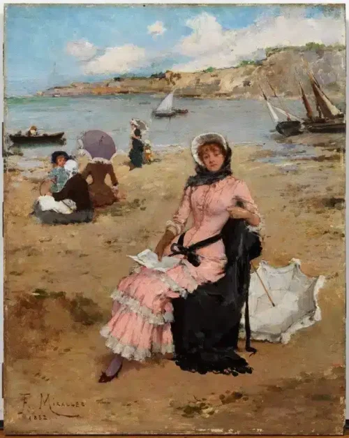 Francesc Miralles (València, 1848 – Barcelona, 1901). A la platja. 1882. Oli sobre fusta. 41 x 32,5 cm
Propietat del Cercle del Liceu. Fotografia: Fotogasull