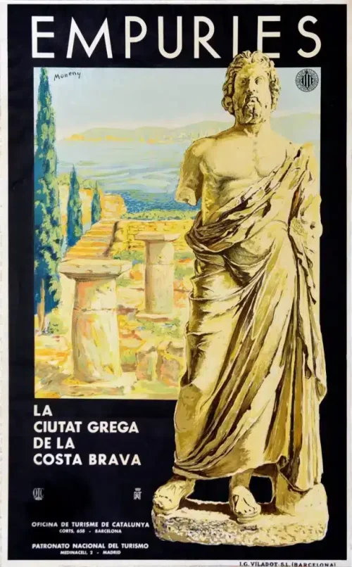 Enric Moneny (Barcelona, 1903-1973)
Empúries, la ciutat grega de la Costa Brava, 1934
Litografia. 100 x 62 cm. Museu d’Arqueologia de Catalunya – Empúries. Fotografia: J. Curto